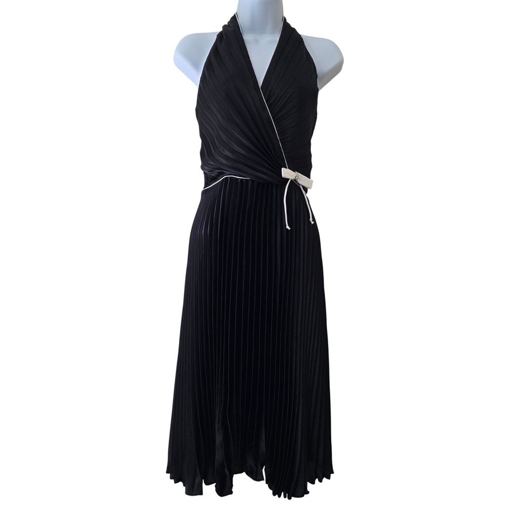 Vintage La‎ Nuit Halter Dress Sz 6 Satin Accordion Pleated Y2K Monroe Glam Hoco
